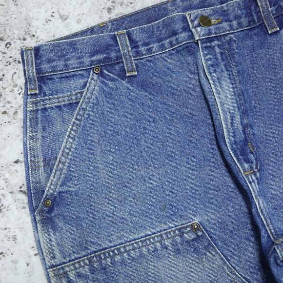 Vintage Carhartt B73 DST Faded Blue Jeans Denim Double Knee Carpenter Pant 35x29 - Picture 6 of 16